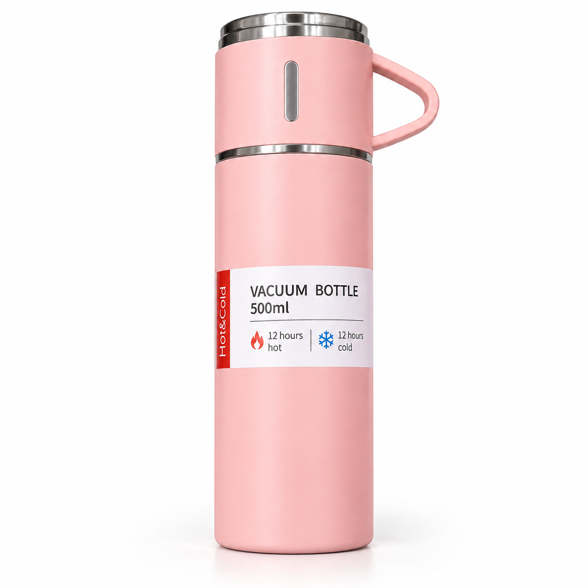 500ml Stainless Steel Vacuum Flask Gift Set with 2 Matching Cups – Pink Main image