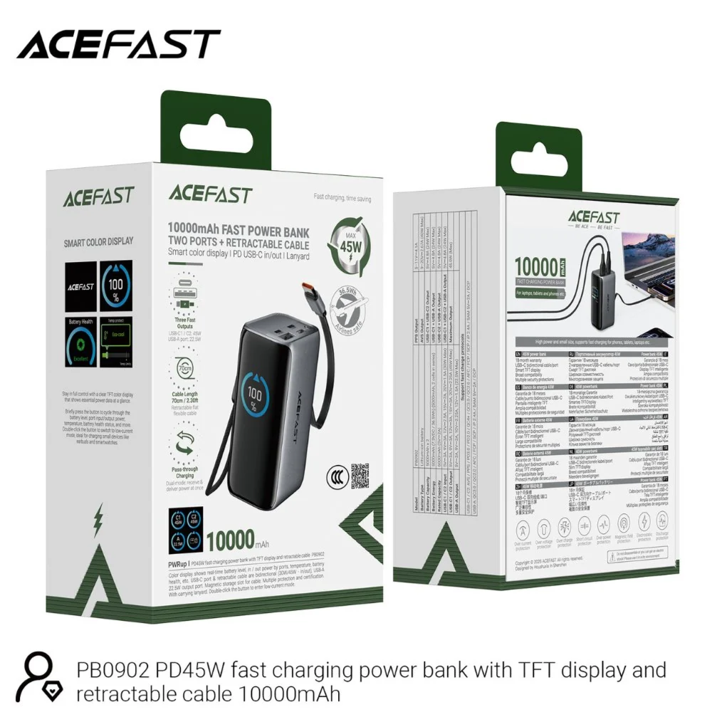 AceFast PB0902 PD 45W FAST CHARGING POWER BANK with TFT DISPLAY