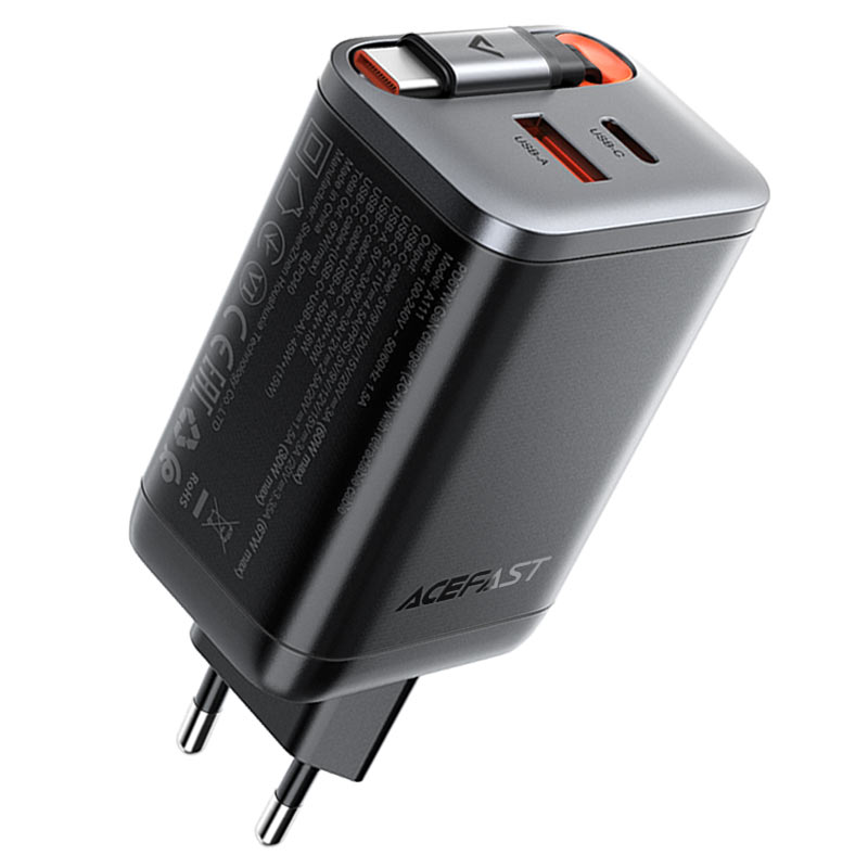 AceFast A111 PD67W GaN charger 2*USB C+USB A with retractable cable